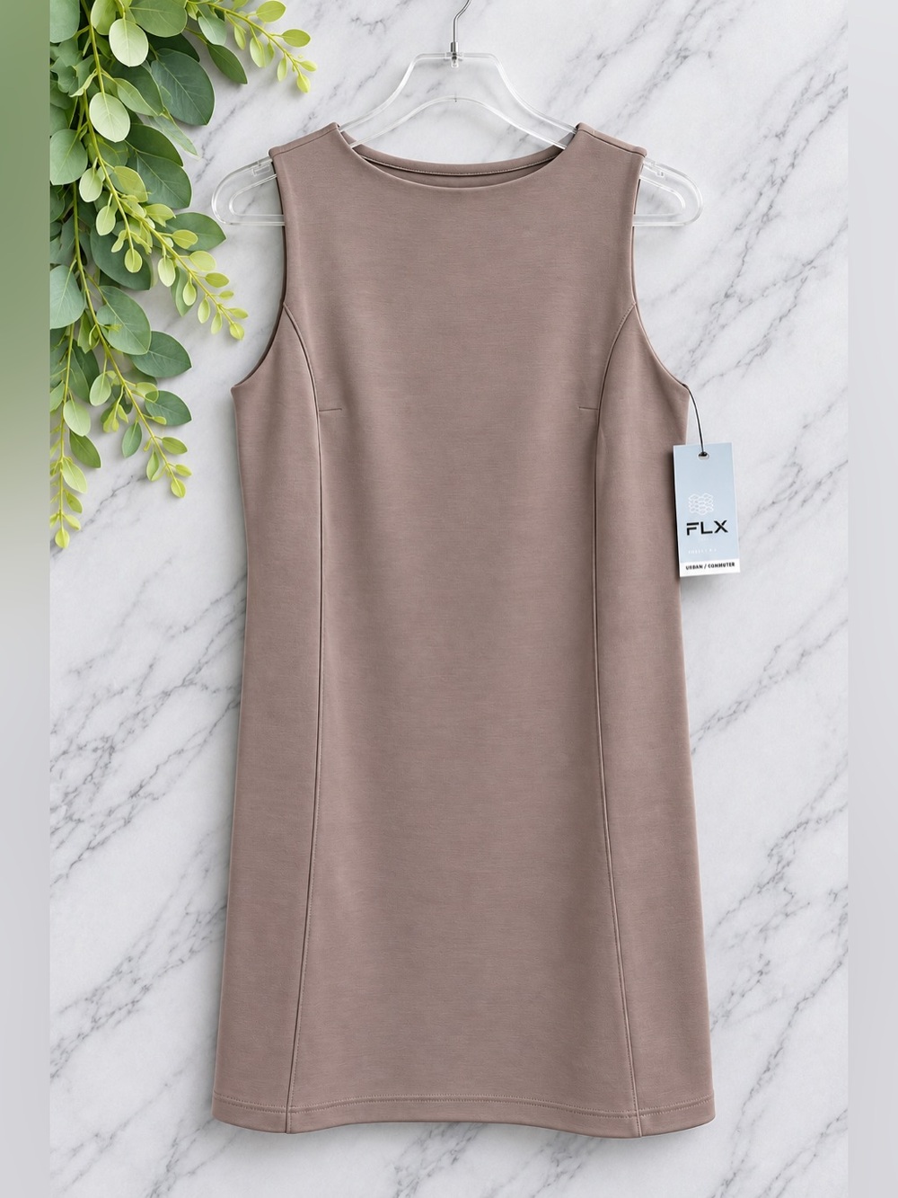 FLX Solace Truffle Sleeveless Stretch Commuter Dress NWT Size S Fall Comfort